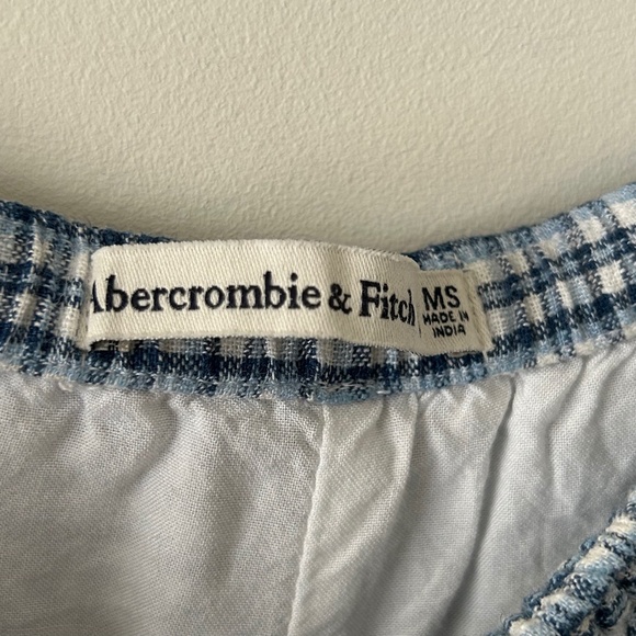 Abercrombie Blue Plaid Linen-Blend Pull-On Wide Leg Drawstring Pants - Picture 16 of 16
